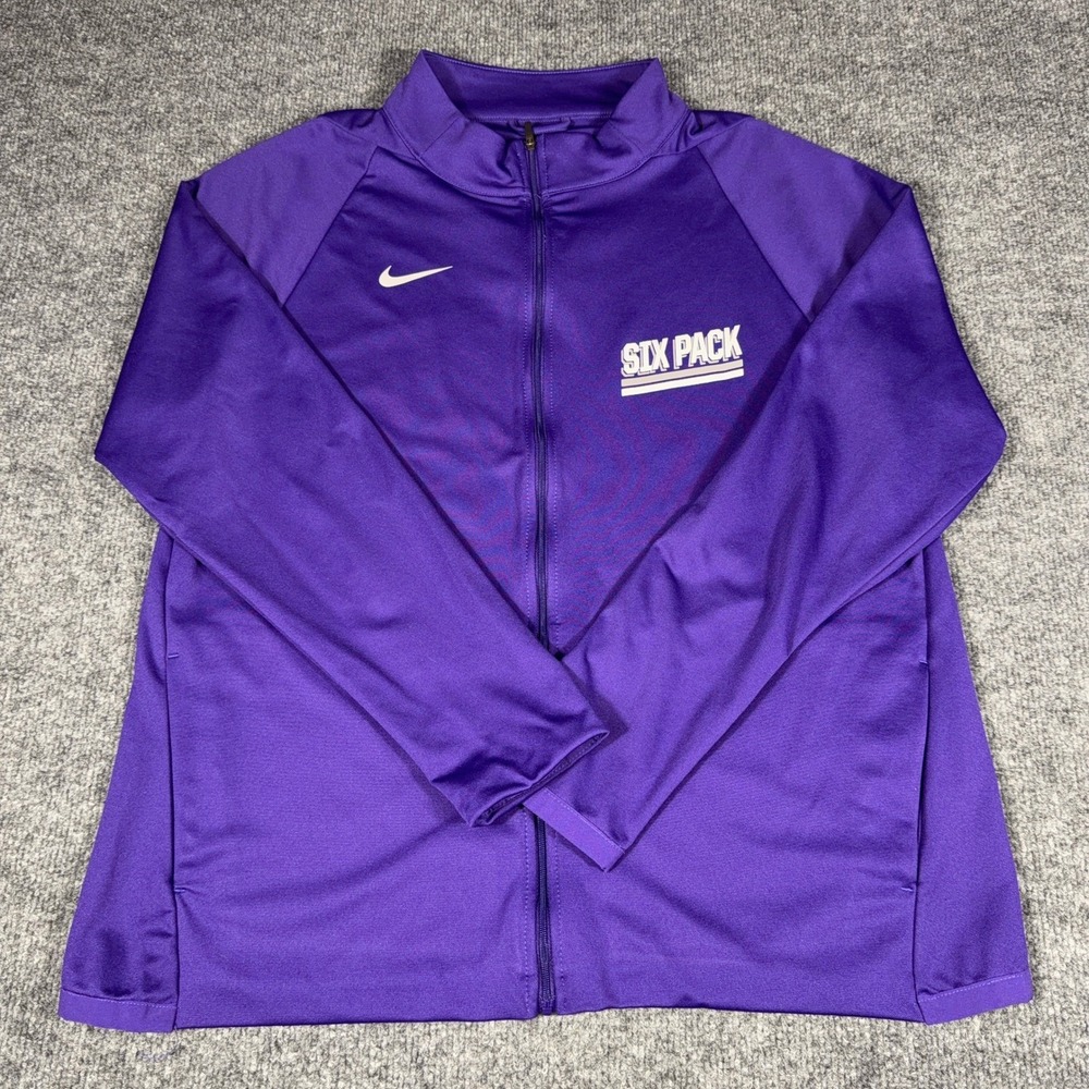 Nike Dri-FIT Mens Purple Full Zip Track Jacket Six Pack Graphic Large Mock Neck